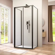 Box doccia tre lati 90x90x90cm con porta a libro profili nero opaco e vetro 6mm trasparente h190 | Portofino