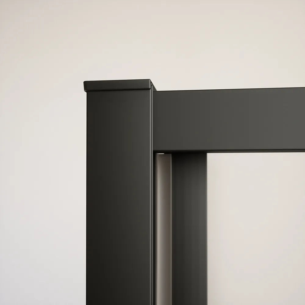 Box doccia tre lati 90x90x90cm con porta a libro profili nero opaco e vetro 6mm trasparente h190 | Portofino