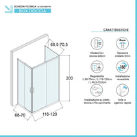 Box doccia 70x120x70 cm con doppio scorrevole serigrafato H 200 cm Ted
