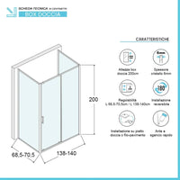 Box doccia 70x140x70 cm con porta scorrevole serigrafata H 200 cm Ted