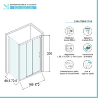 Box doccia 70x170 cm con porta scorrevole serigrafata H 200 cm Ted