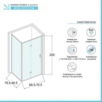 Box doccia 80x70 cm con porta a soffietto serigrafata H 200 cm Ted