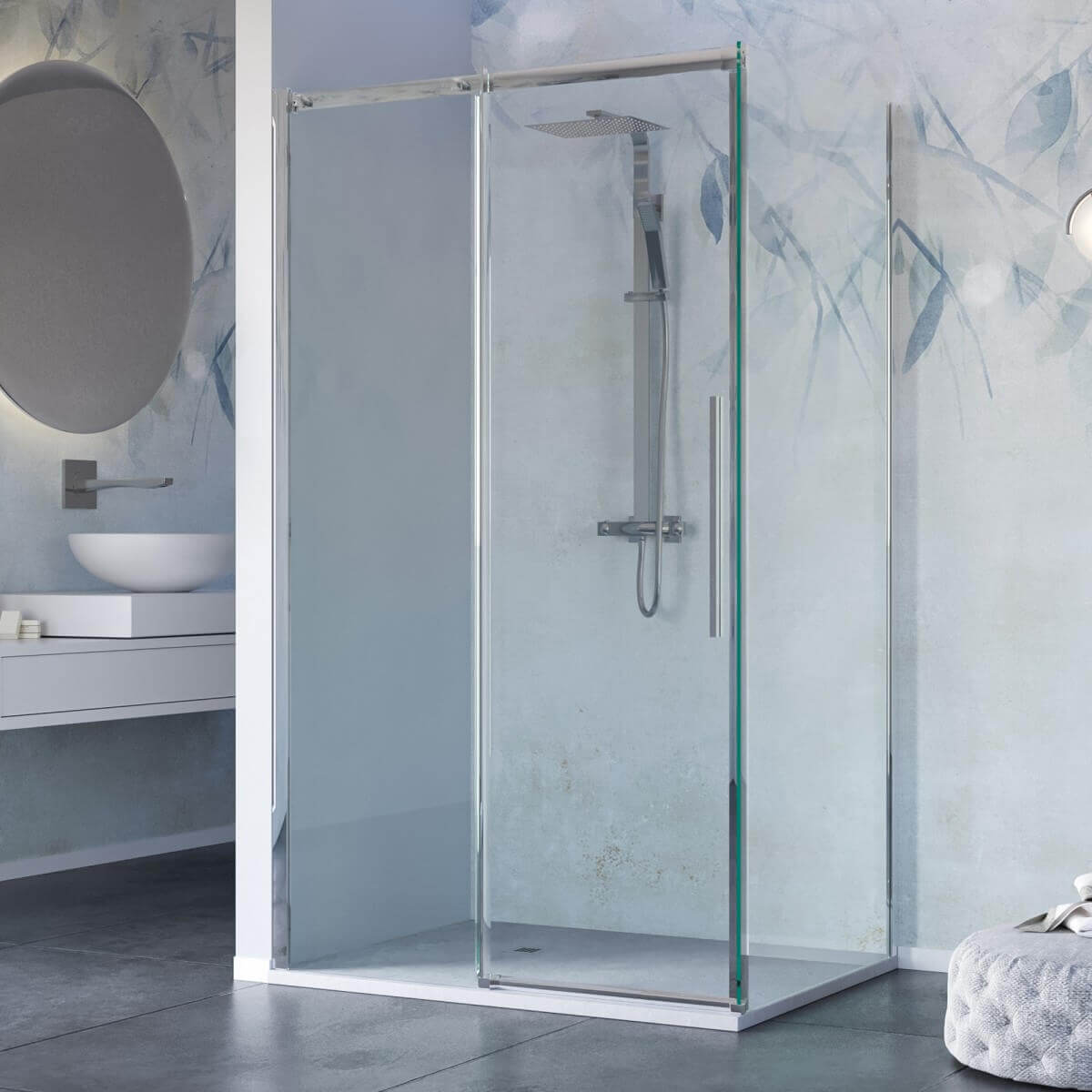 Box Doccia Angolare Ad Anta Scorrevole In Cristallo Trasparente 8mm Con Trattamento Anticalcare - F8 - 80x100