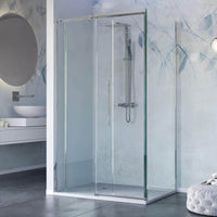 Box Doccia Angolare Ad Anta Scorrevole In Cristallo Trasparente 8mm Con Trattamento Anticalcare - F8 - 90x140
