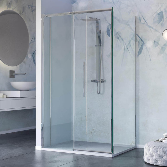 Box Doccia Angolare Ad Anta Scorrevole In Cristallo Trasparente 8mm Con Trattamento Anticalcare - F8 - 70x160