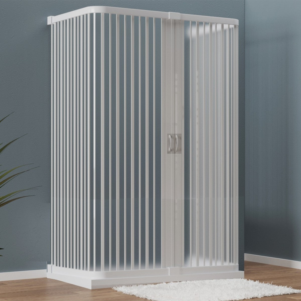 Box doccia a soffietto su tre lati in pvc ingresso centrale, misura 70x70x70