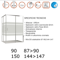 Box doccia angolare 2 lati scorrevoli serigrafato H195cm 8mm EASY Regos-90x140