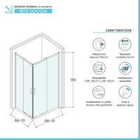 Box doccia angolare 70x70 cm doppio scorrevole vetro stampato  Tay