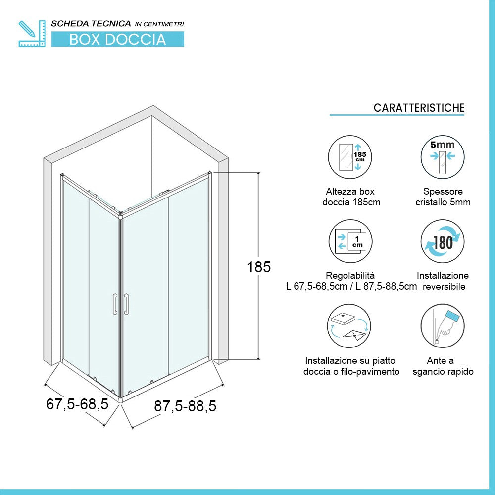Box doccia angolare 70x90 cm Geo doppio scorrevole in cristallo opaco