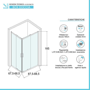 Box doccia angolare 70x90 cm Geo doppio scorrevole in cristallo opaco