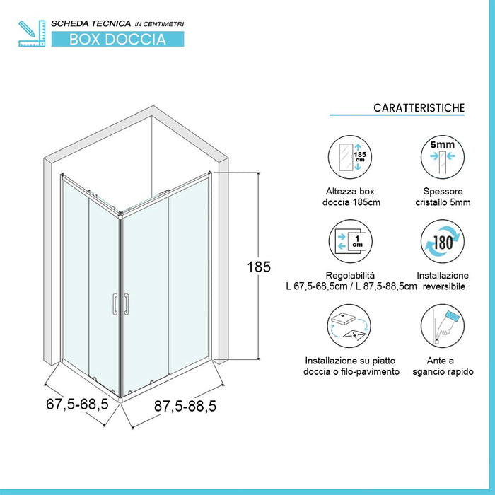 Box doccia angolare 70x90 cm Geo doppio scorrevole in cristallo opaco