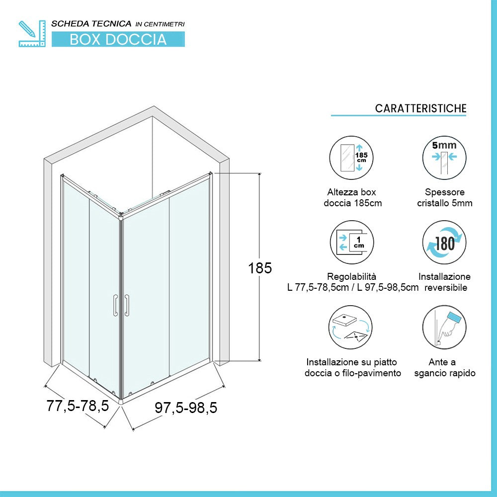 Box doccia angolare 80x100 cm Geo doppio scorrevole in cristallo trasparente