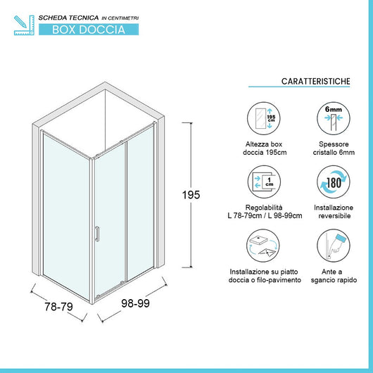 Box doccia angolare 80x100 cm Icon fisso + scorrevole con vetro trasparente