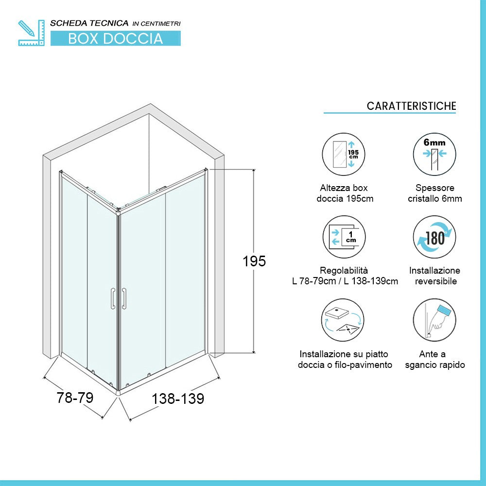 Box doccia angolare 80x140 cm Icon doppio scorrevole con vetro trasparente
