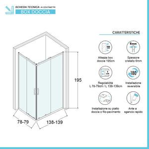 Box doccia angolare 80x140 cm Icon doppio scorrevole con vetro trasparente