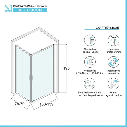 Box doccia angolare 80x140 cm Icon doppio scorrevole con vetro trasparente