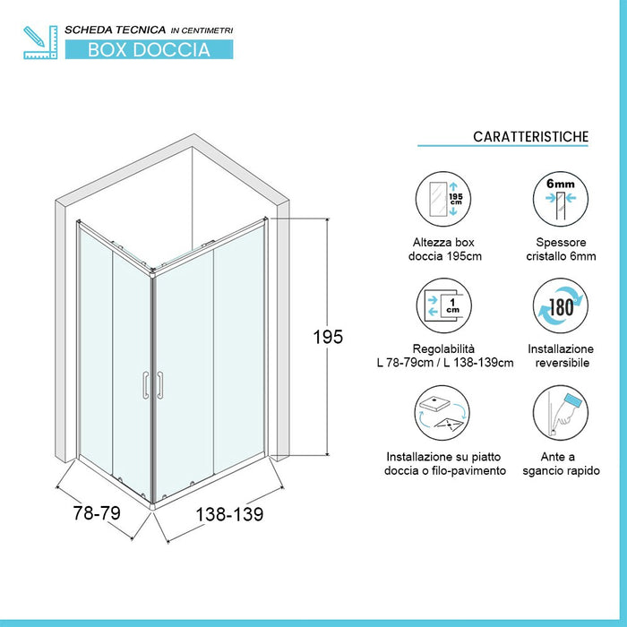 Box doccia angolare 80x140 cm Icon doppio scorrevole con vetro trasparente