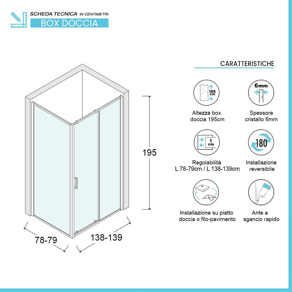 Box doccia angolare 80x140 cm Icon fisso + scorrevole con vetro serigrafato