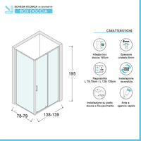 Box doccia angolare 80x140 cm Icon fisso + scorrevole con vetro serigrafato