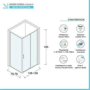 Box doccia angolare 80x140 cm Icon fisso + scorrevole con vetro serigrafato