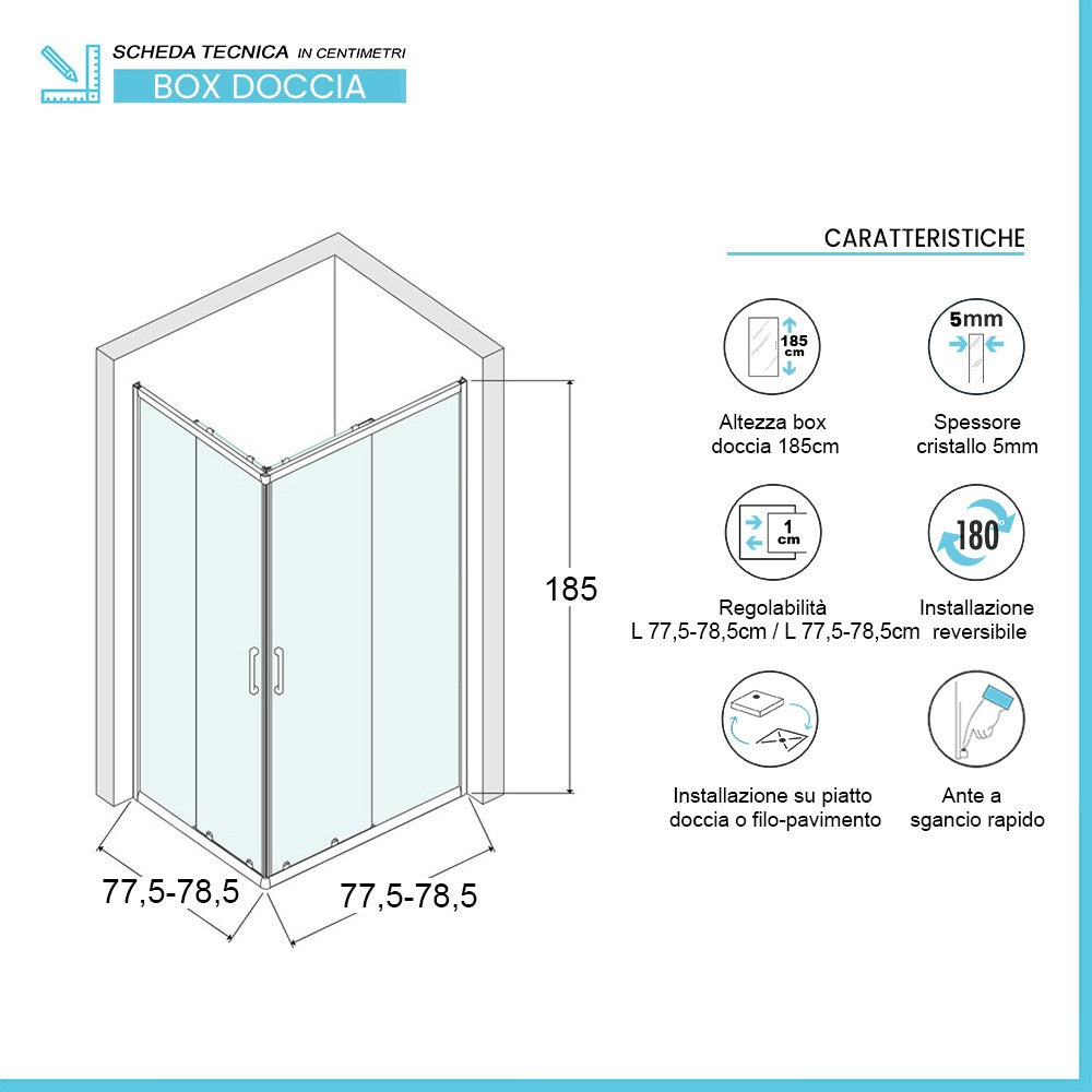 Box doccia angolare 80x80 cm Geo doppio scorrevole in cristallo opaco