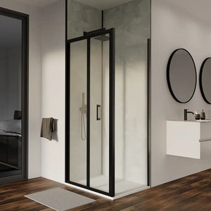 Box doccia 80x90 cm angolare profili neri apertura a libro vetro 6mm trasparente | Capri