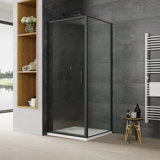 Box doccia slim 70x100cm con apertura a battente e parete fissa profili nero opaco e vetro 6mm trasparente h190| Portofino