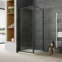 Box doccia slim 75x90cm con porta a battente e parete fissa profili nero opaco e vetro 6mm trasparente h190| Portofino