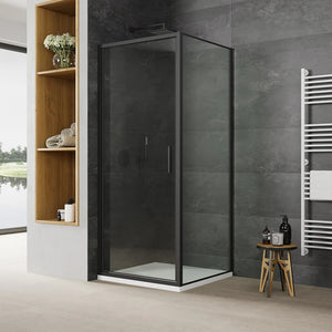 Box doccia slim 75x90cm con porta a battente e parete fissa profili nero opaco e vetro 6mm trasparente h190| Portofino