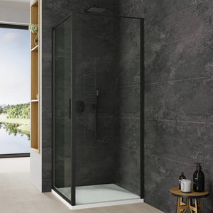 Box doccia slim 75x80cm con porta a battente e parete fissa profili nero opaco e vetro 6mm trasparente h190| Portofino