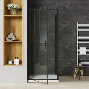 Box doccia slim 70x100cm con apertura a battente e parete fissa profili nero opaco e vetro 6mm trasparente h190| Portofino