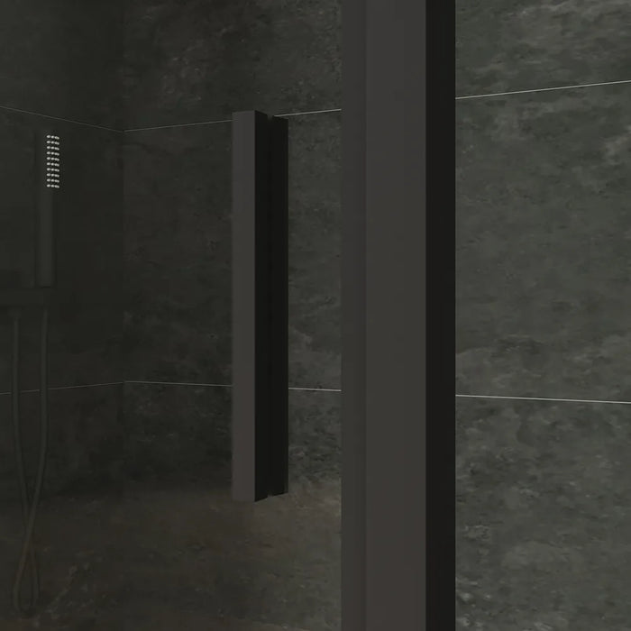 Box doccia slim 70x100cm con apertura a battente e parete fissa profili nero opaco e vetro 6mm trasparente h190| Portofino