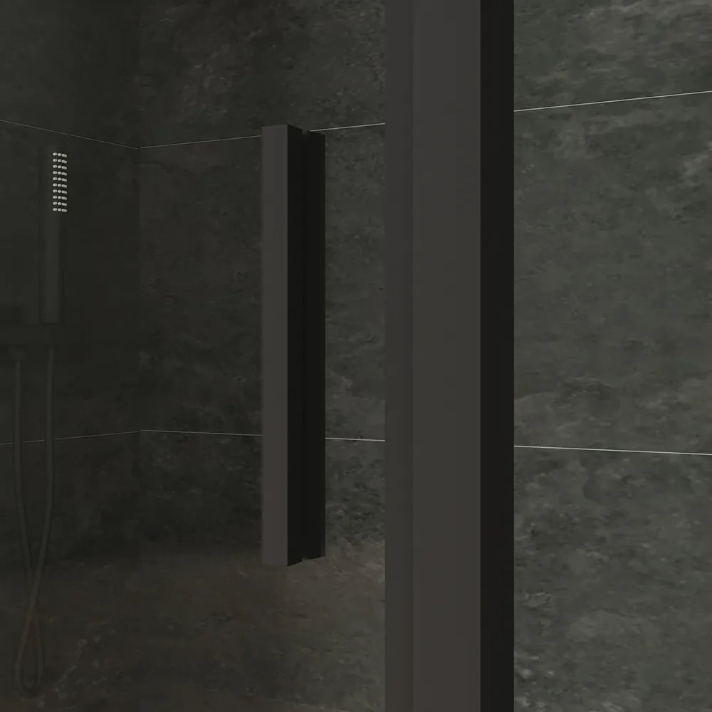 Box doccia slim 70x80cm con porta a battente e parete fissa profili nero opaco e vetro 6mm trasparente h190| Portofino