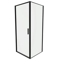 Box doccia slim 70x70cm con porta a battente e parete fissa profili nero opaco e vetro 6mm trasparente h190| Portofino