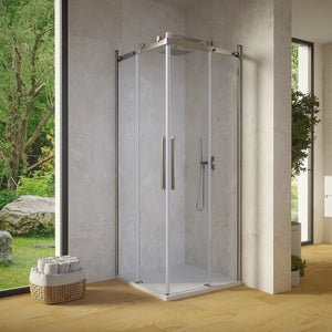 Box doccia angolare 100x120cm due ante scorrevoli  vetro 8mm trasparente profili cromati h195 | Creta