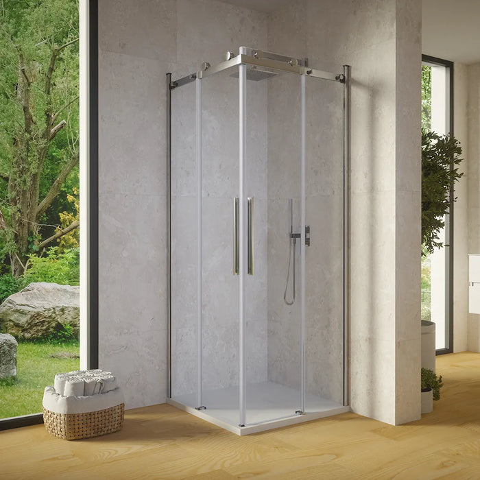 Box doccia angolare 120x120cm due ante scorrevoli  vetro 8mm trasparente profili cromati h195 | Creta