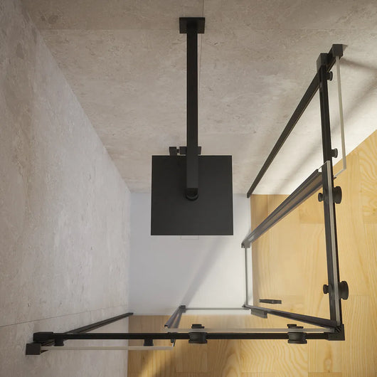 Box doccia angolare 90x90cm due ante scorrevoli  vetro 8mm trasparente profili nero opaco  h195 | Creta