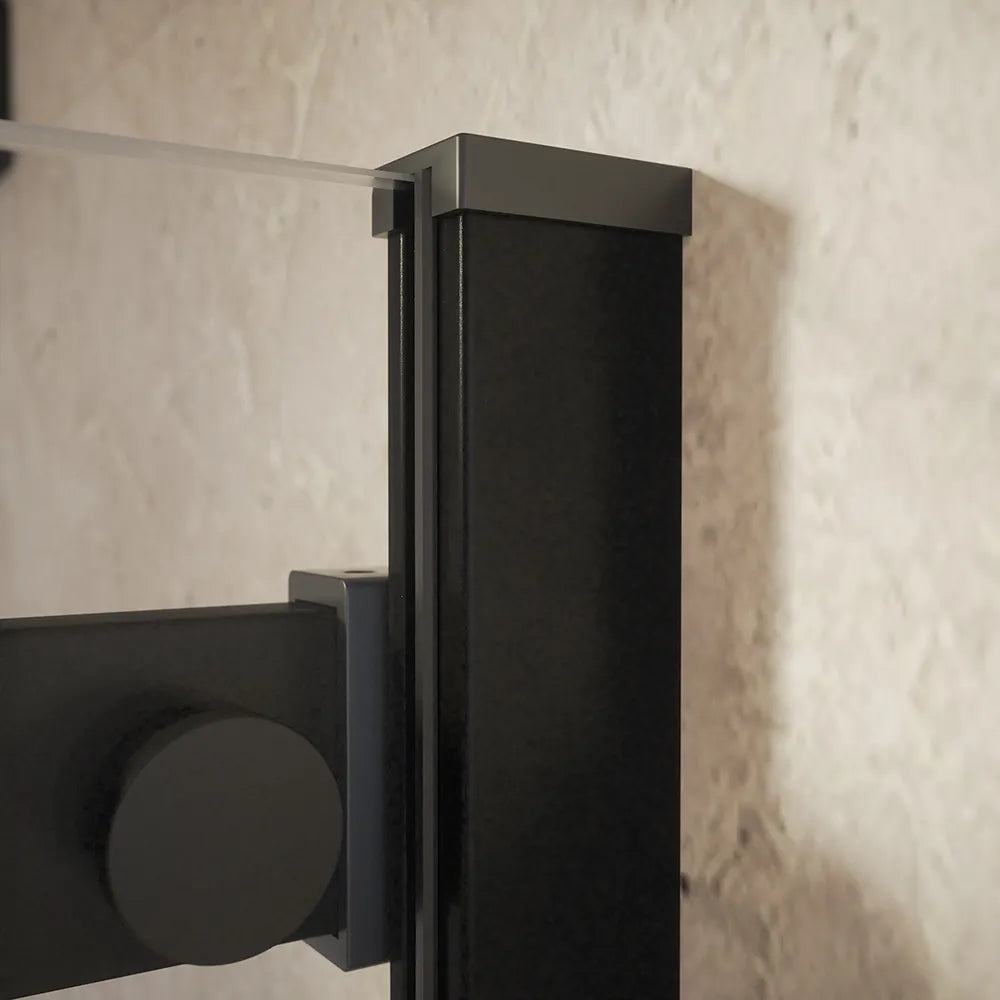 Box doccia angolare 70x70cm due ante scorrevoli  vetro 8mm trasparente profili nero opaco h195 | Creta