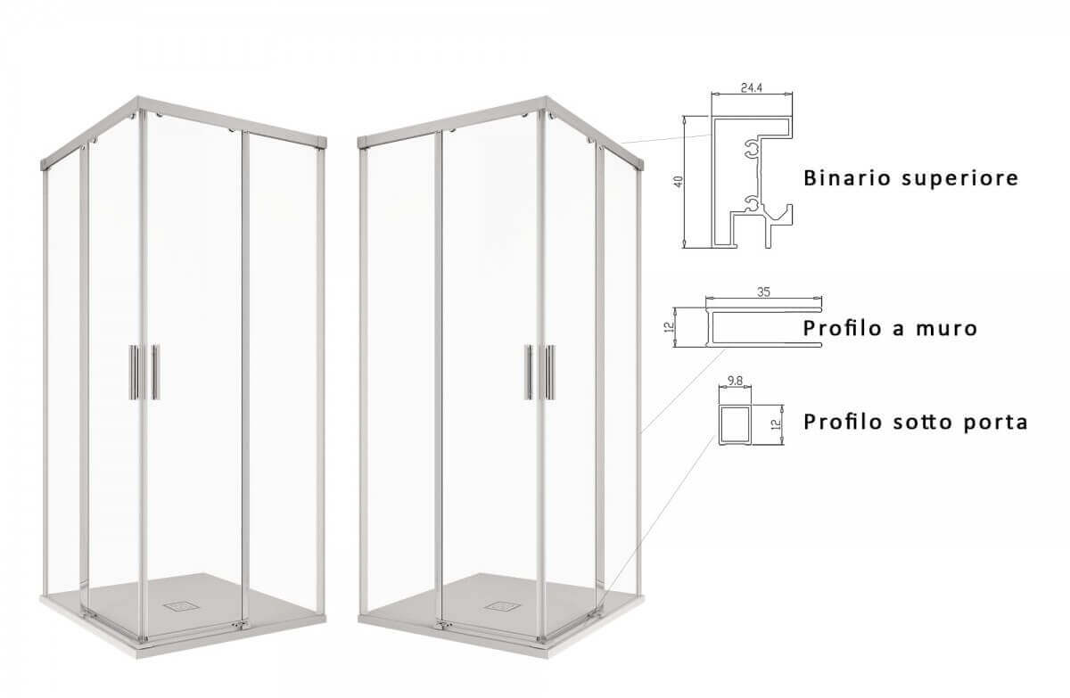 Box Doccia H195 Satinato 6mm Doppia Porta Scorrevole - 70x70