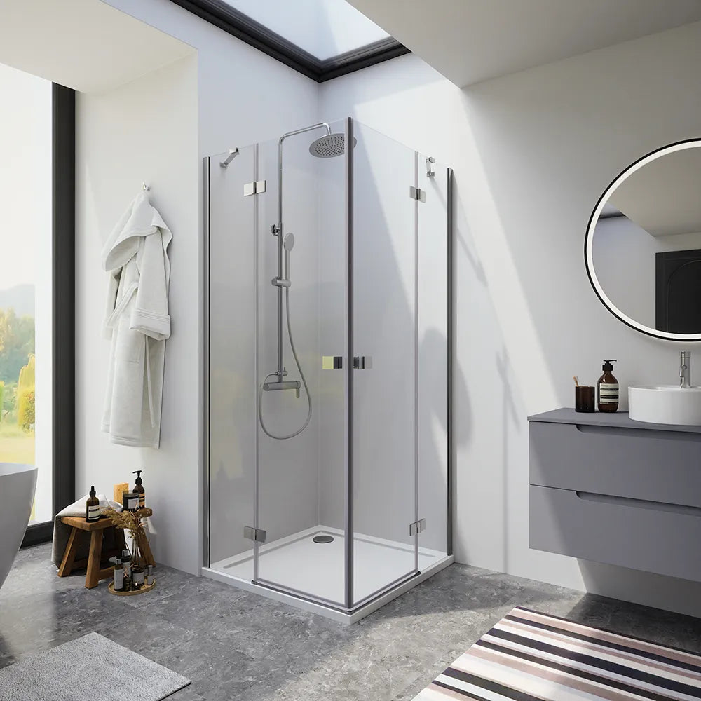 Box doccia 100x110cm doppio battente con cerniere profili cromati e vetro da 8mm trasparente h195 | Fiji