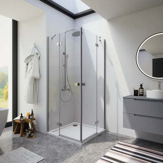 Box doccia 80x110cm doppio battente con cerniere profili cromati e vetro da 8mm trasparente h195 | Fiji