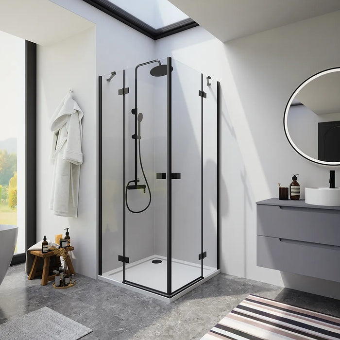 Box doccia 70x110cm doppio battente con cerniere profili nero opaco e vetro da 8mm trasparente h195 | Fiji