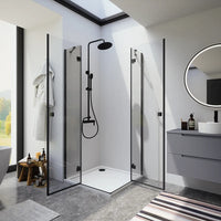 Box doccia 80x110cm doppio battente con cerniere profili nero opaco e vetro da 8mm trasparente h195 | Fiji