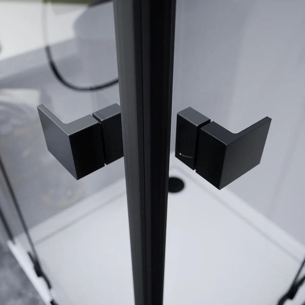 Box doccia 110x90cm doppio battente con cerniere profili nero opaco e vetro da 8mm trasparente h195 | Fiji