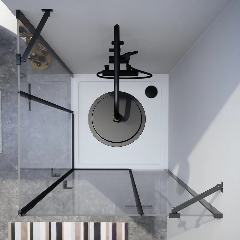 Box doccia 80x70cm doppio battente con cerniere profili nero opaco e vetro da 8mm trasparente h195 | Fiji