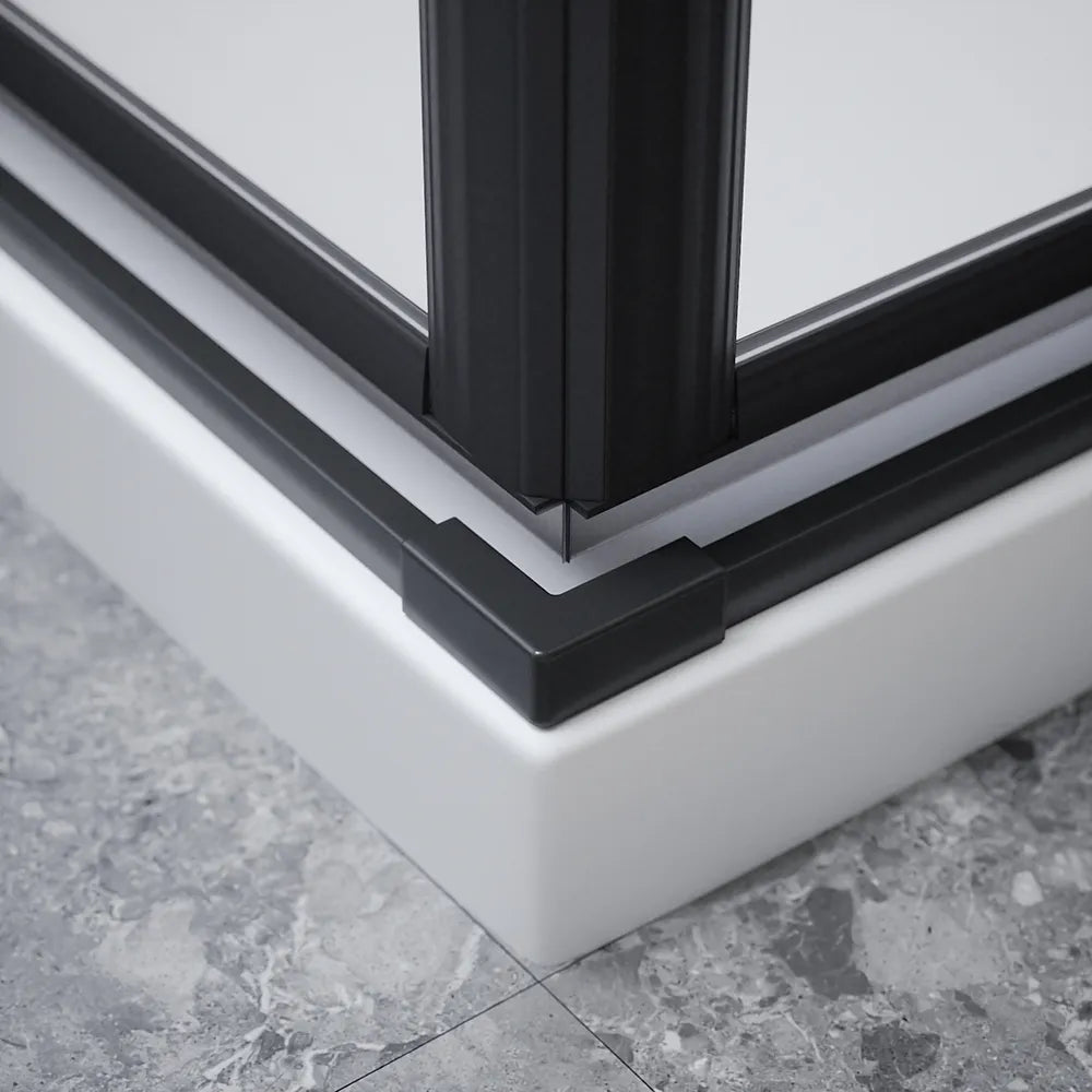 Box doccia 70x80cm doppio battente con cerniere profili nero opaco e vetro da 8mm trasparente h195 | Fiji