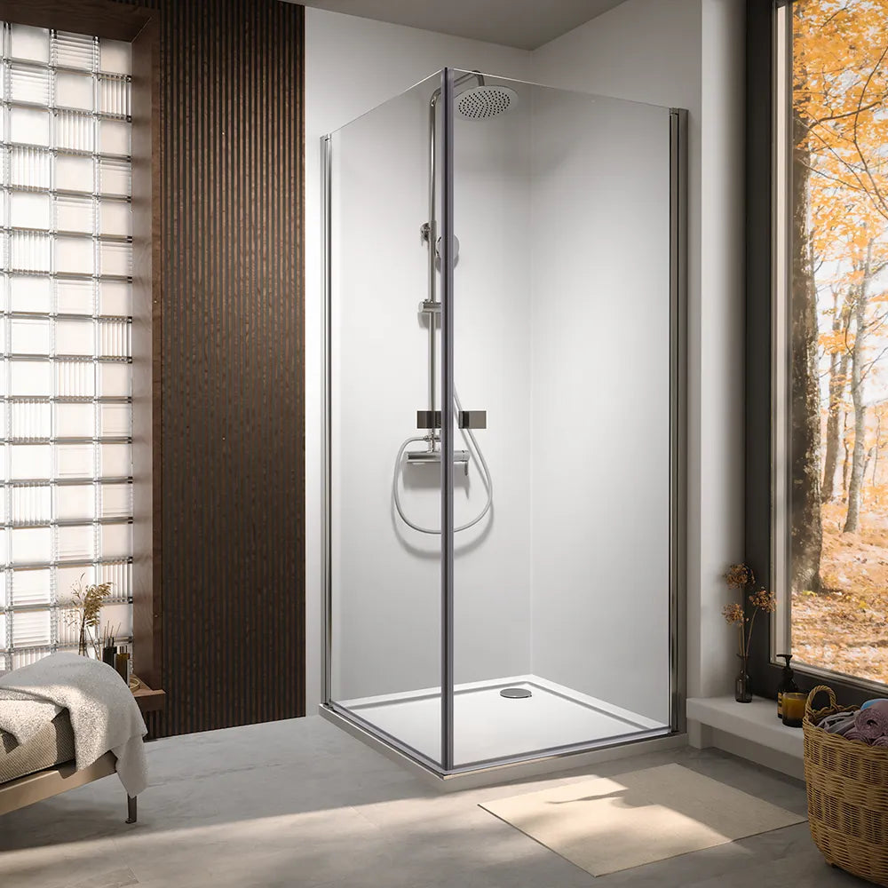 Box doccia angolare 100x100cm doppio battente profili cromati e vetro da 8mm trasparente h195 | Fiji