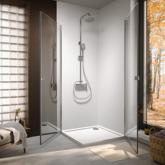 Box doccia angolare 70x70cm doppio battente profili cromati e vetro da 8mm trasparente h195 | Fiji