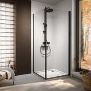 Box doccia angolare 80x80cm doppio battente profili nero opaco e vetro da 8mm trasparente h195 | Fiji