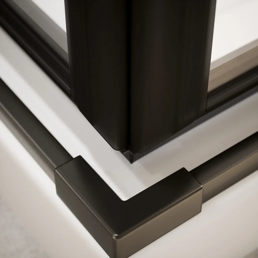 Box doccia angolare 90x90cm doppio battente profili nero opaco e vetro da 8mm trasparente h195 | Fiji